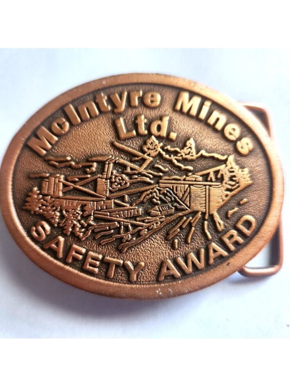 McIntyre Mines Ltd. Belt Buckle Safety Award Vintage Hitline USA Rare